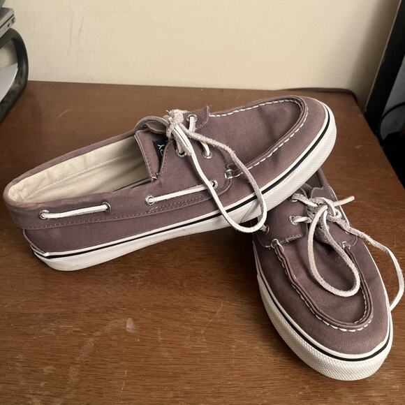Sperry Top Sider 2-Eye Boat Shoes Lace Up Canvas grey Mens 10 - Picture 2 of 4